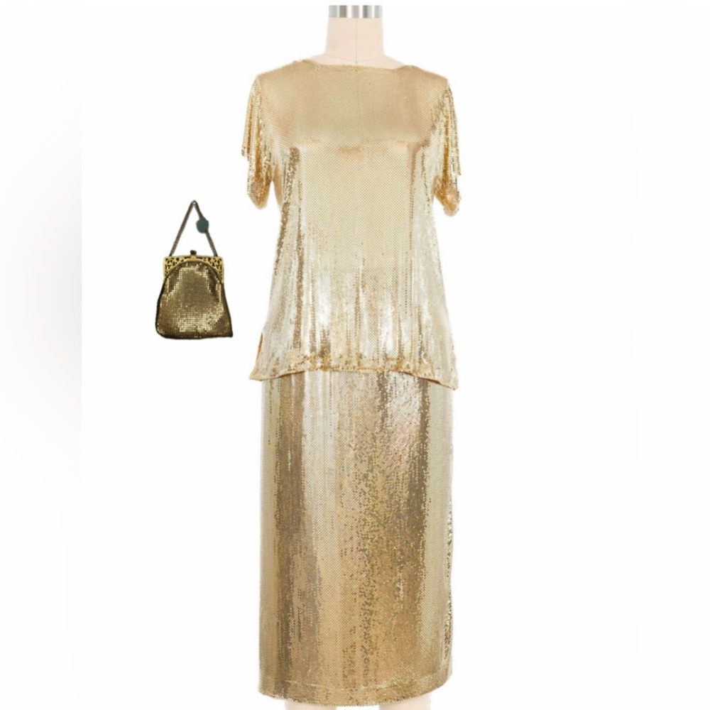 Vintage Ferrara Whiting & Davis Metal Mesh Chainmail Gold Dress Outfit Purse